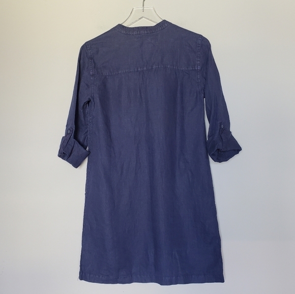 Michael Stars Molly Linen Mini Shirt Dress Pull On Navy Blue Long Sleeve NWT - Picture 3 of 12